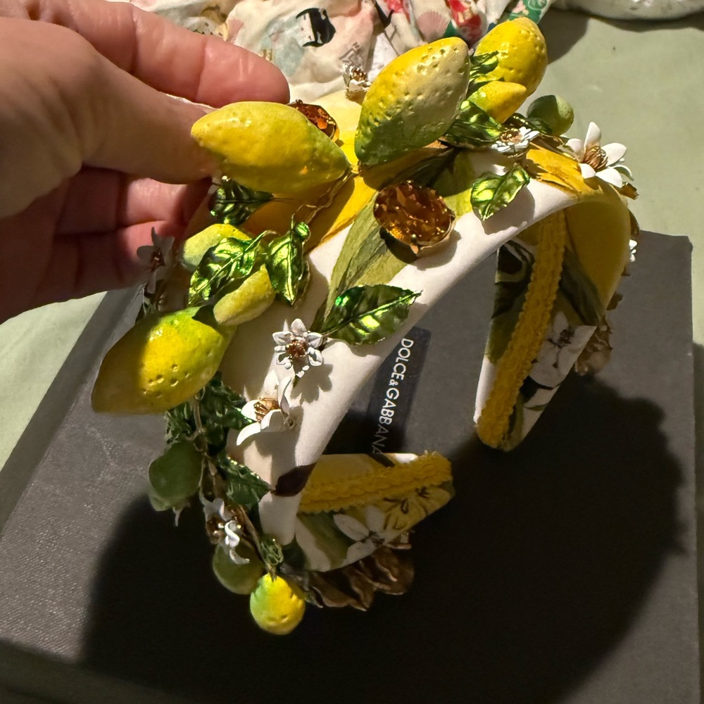 Dolce Gabbana Gold Brass Lemons Crystal Embellished Headband Metal Diadem In Box - Picture 8 of 8